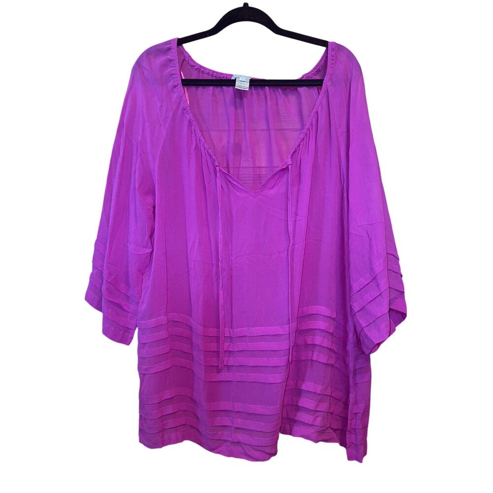 John‎ Mark 3/4 Sleeve Sheer Silk Blouse Large